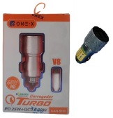 CARREGADOR VEICULAR TURBO 1USB + 1 USB TIPO-C + CABO V8