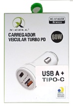CARREGADOR VEICULAR 1S USB + 1 USB-C X-CELL XC-V16 USB