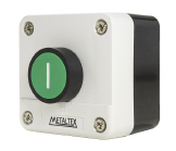 CAIXA PLASTICA CINZA C/ 1 BOTAO PULSADOR VERDE METALTEX CP1-L