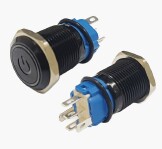 BOTAO ANTI-VANDALISMO  ON/OFF PRETO C/RETENCAO 16MM 220V - 3A C/LED AZUL