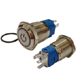 BOTAO ANTI-VANDALISMO ON/OFF PRATA C/RET ILUMINADO 16MM 220V - 3A C/LED AZUL