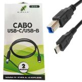 CABO USB-B MACHO X TIPO-C MACHO P/ IMPRESSORA 2 METROS